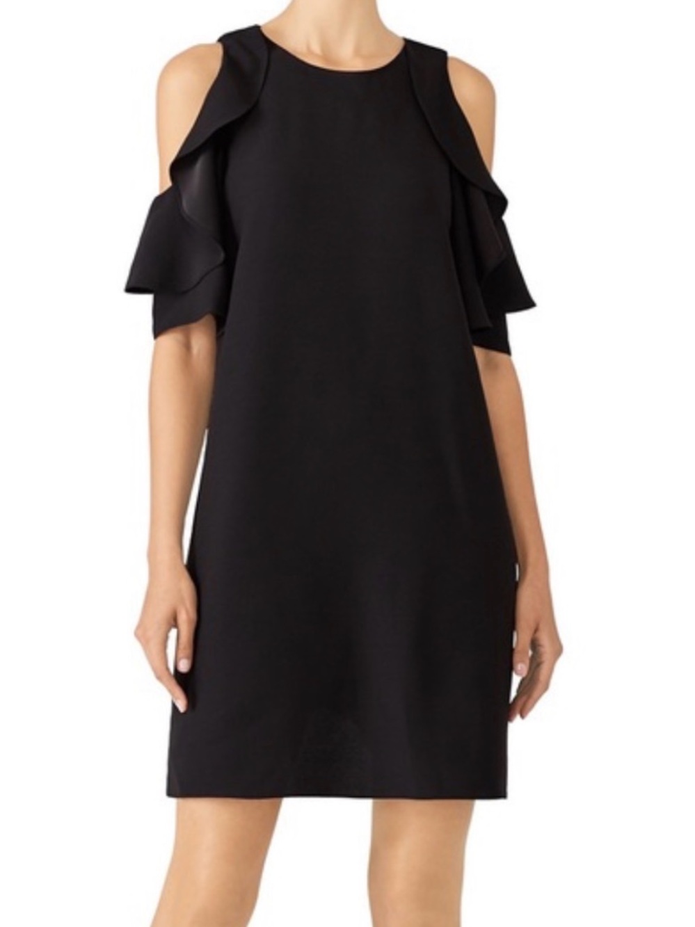 kate spade Black Cold-Shoulder Ruffle Shift Dress